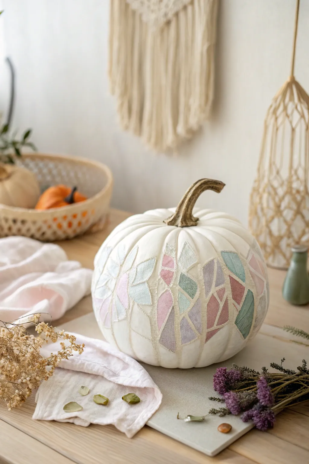 Elevate your autumn decor with a stunning decoupage pumpkin, blending minimalist charm with a pop of Boho elegance.