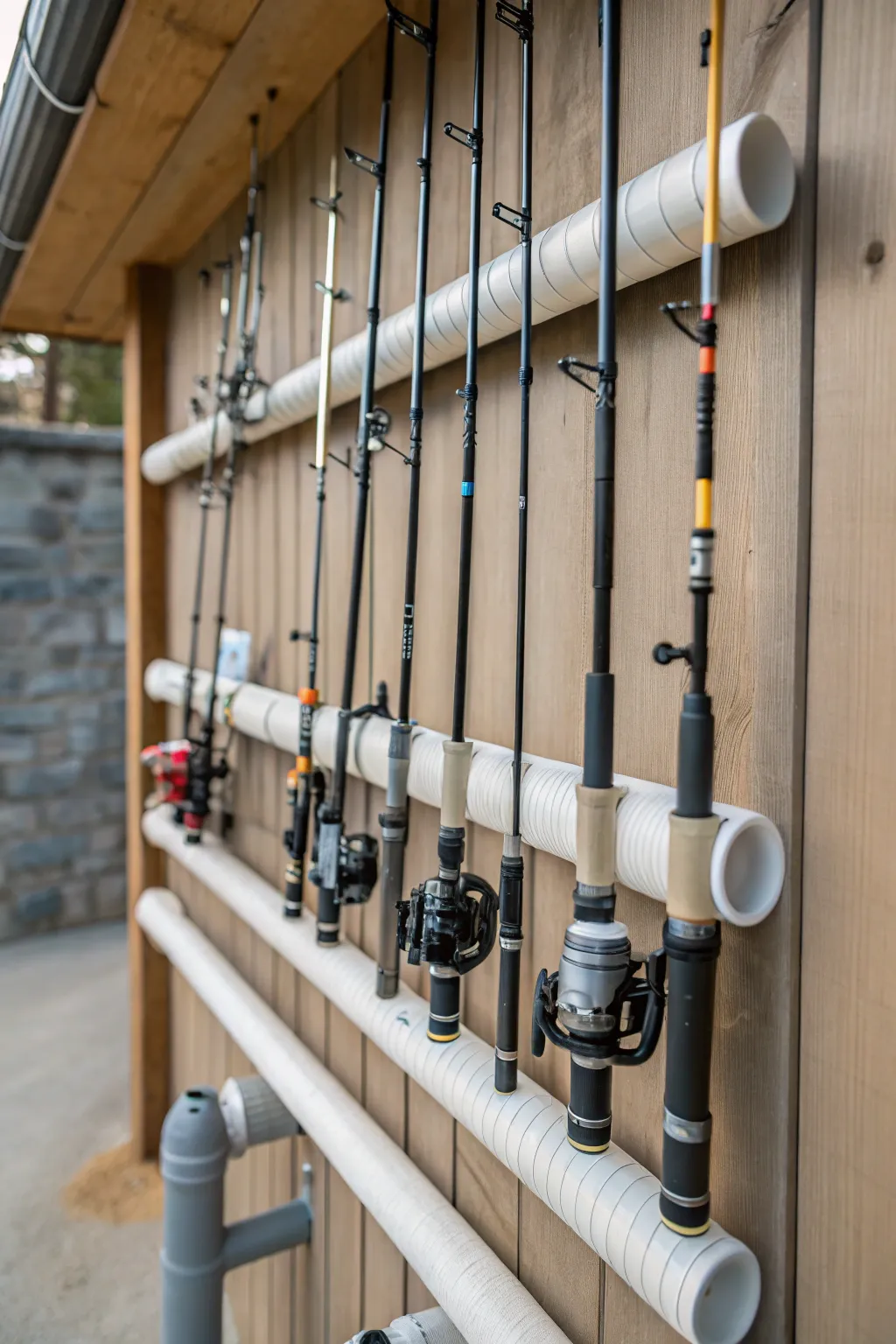 Elevate your fishing gear storage with this stylish PVC pipe organizer—where craftsmanship meets functionality.