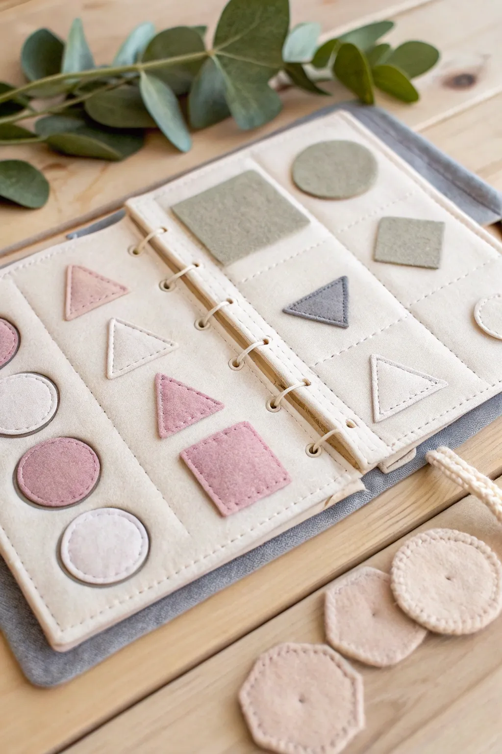 Delight in the simplicity of play with this handcrafted shape sorting puzzle page, where natural beauty meets childhood nostalgia.