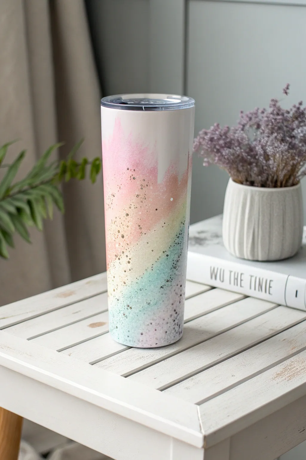 Embrace the art of simplicity with a touch of boho flair in this enchanting rainbow tumbler.