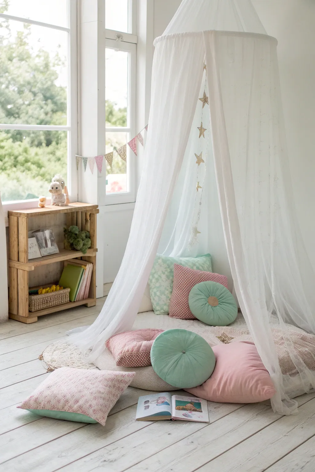 Transform a corner into a fairy tale retreat with this dreamy canopy reading nook for your little one!