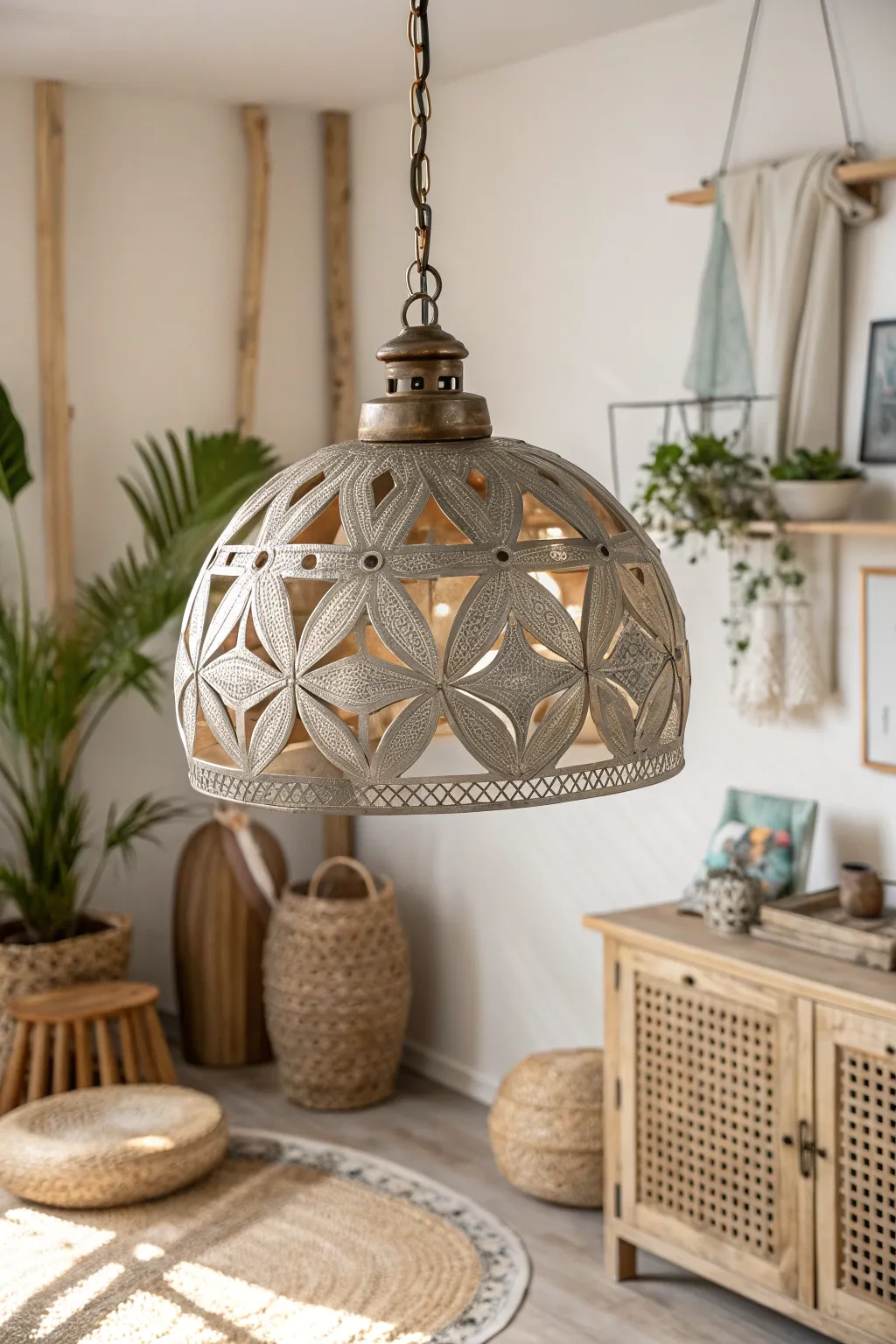 Illuminate your space with an eco-chic twist! This upcycled metal lampshade brings industrial elegance to any minimalist interior. #DIYLighting #ScandiBoho