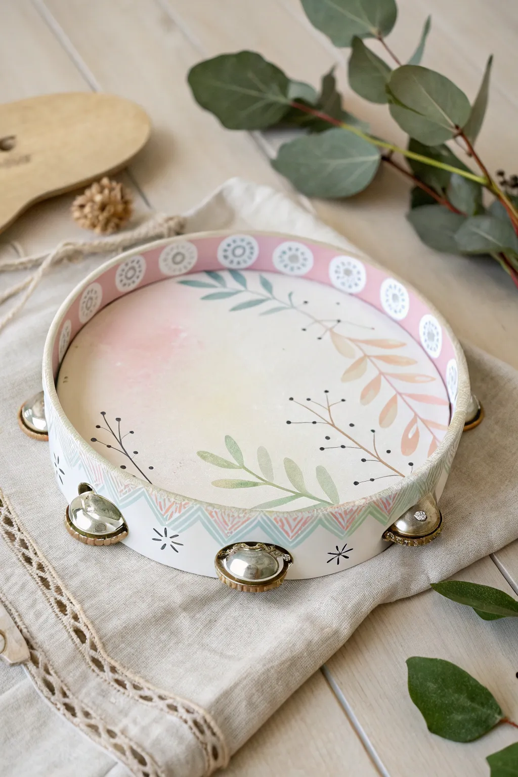 Transform everyday items into charming musical decor with this DIY tambourine, blending simple elegance with a personal touch.