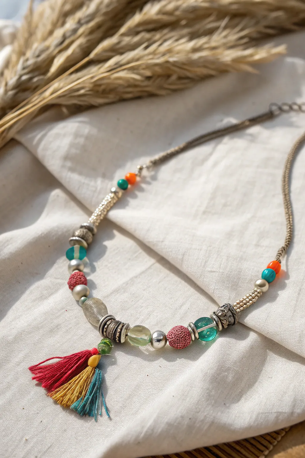 Discover the art of sustainable elegance with this mixed media necklace—where recycled materials meet minimalist beauty.
