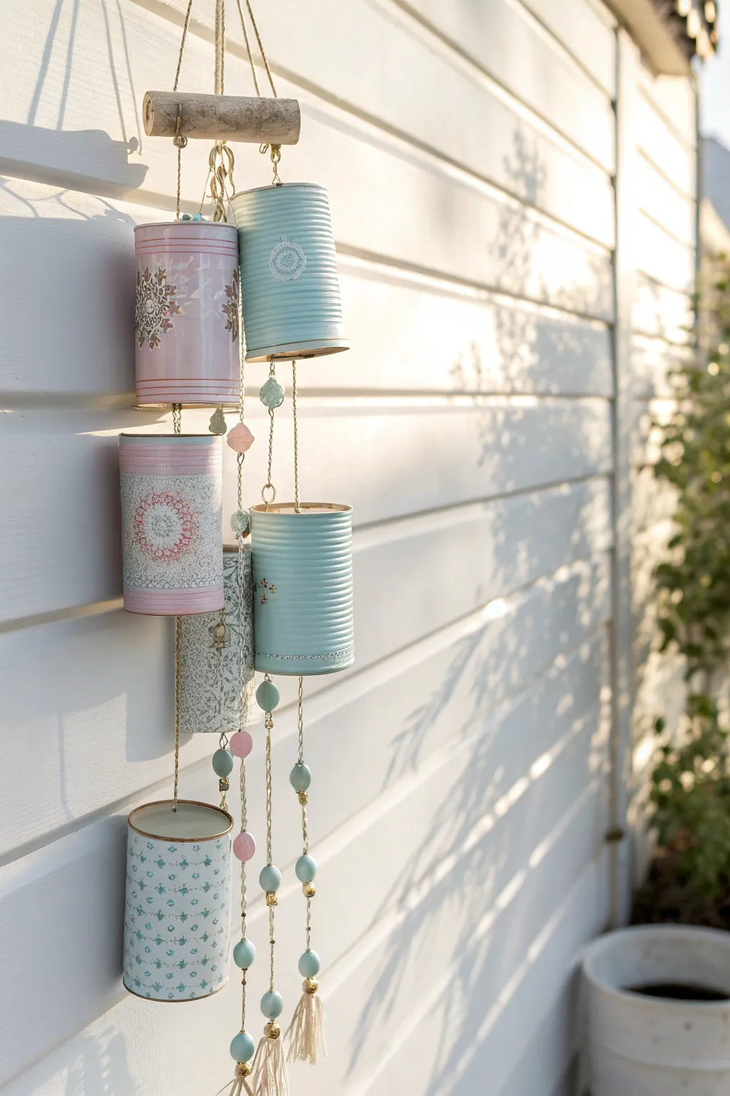 Embrace the art of upcycling with these charming pastel tin can wind chimes, perfect for adding a touch of melodic beauty to your minimalist space.