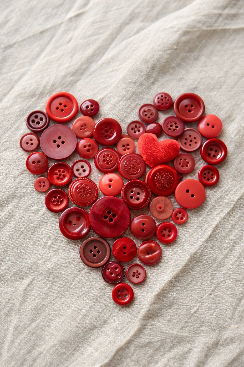 Transform old buttons into a captivating heart collage that celebrates simplicity and craftsmanship.