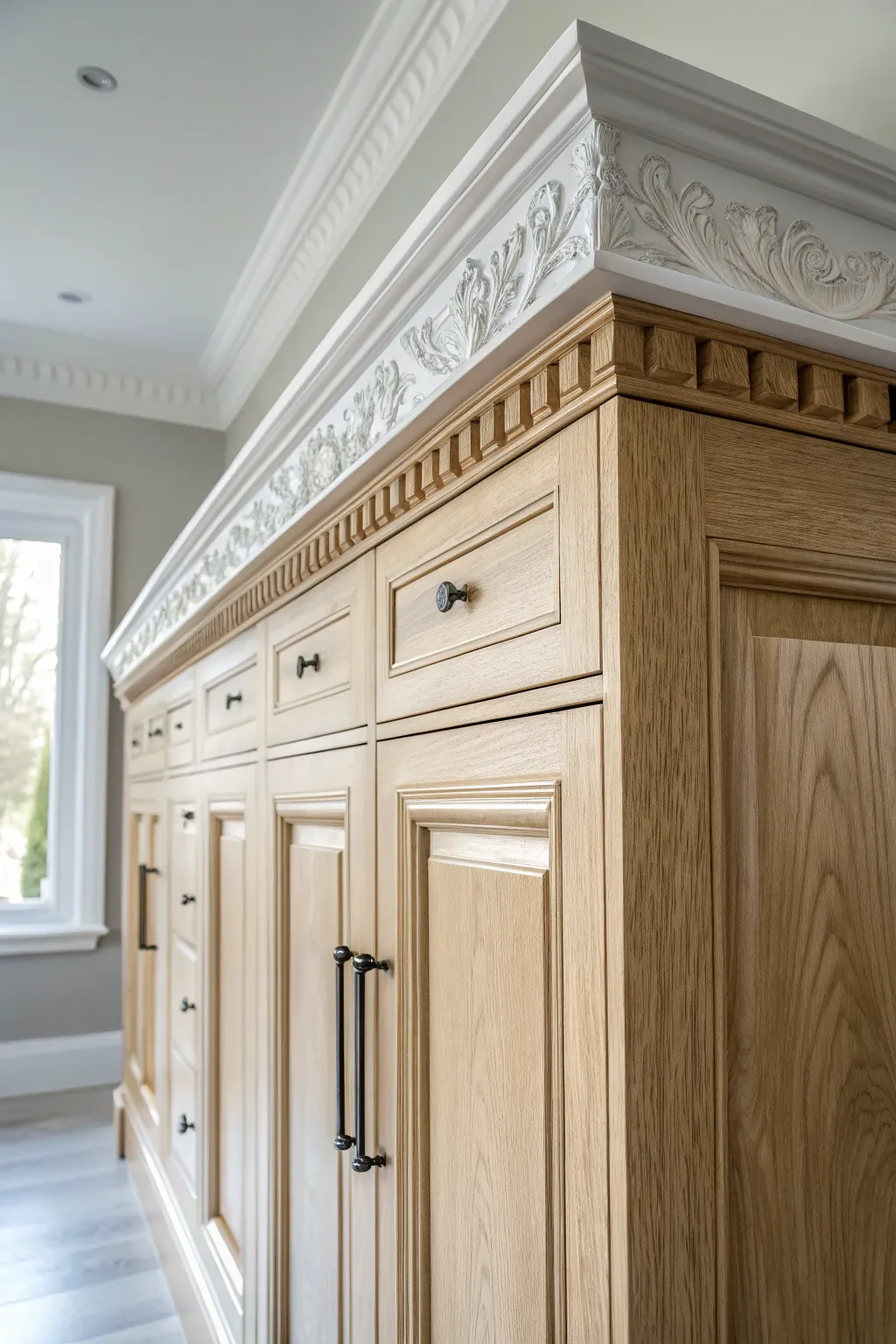 Elevate your kitchen's elegance with the timeless charm of crown molding.