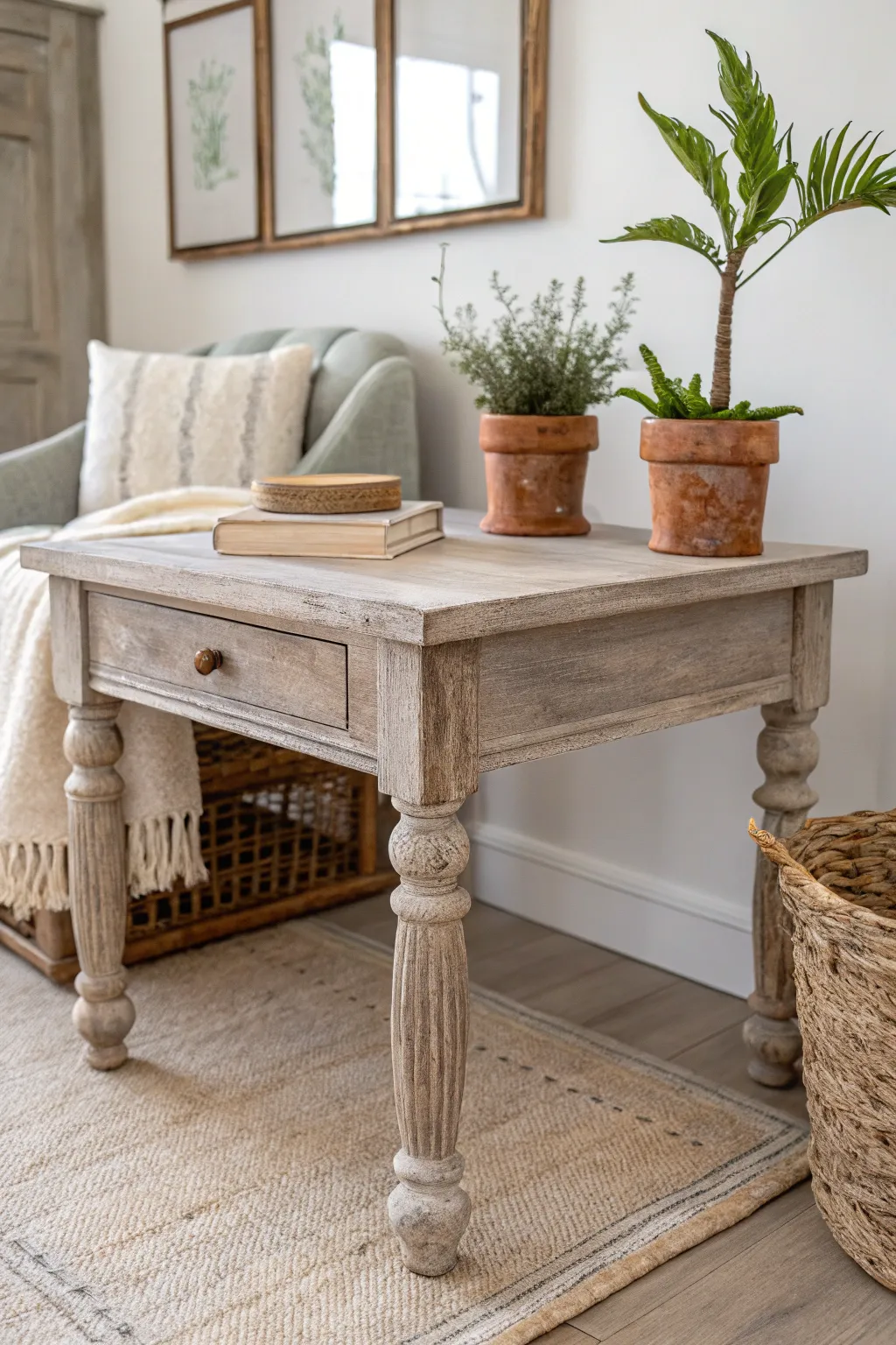Bring the rustic charm of the countryside indoors with a beautifully distressed end table.