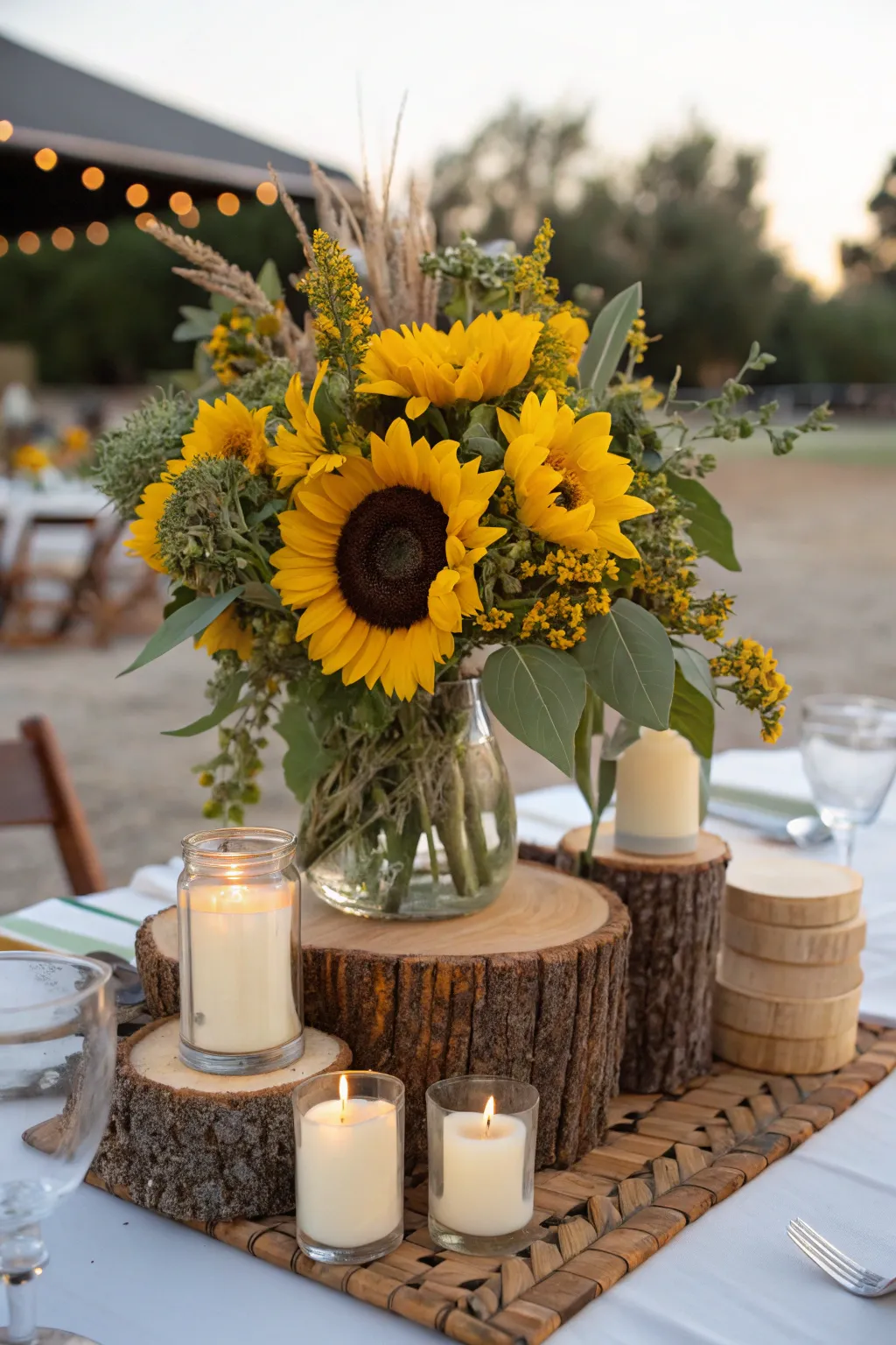 Sunflowers bring a burst of sunshine and joy to your table, making your rehearsal dinner truly unforgettable. 🌻 #SunflowerLove #VibrantDecor #DinnerParty
