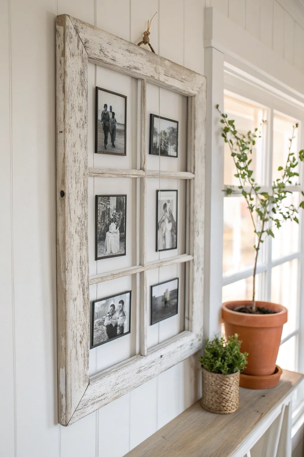 Transform vintage windows into timeless photo displays with a touch of nostalgia.