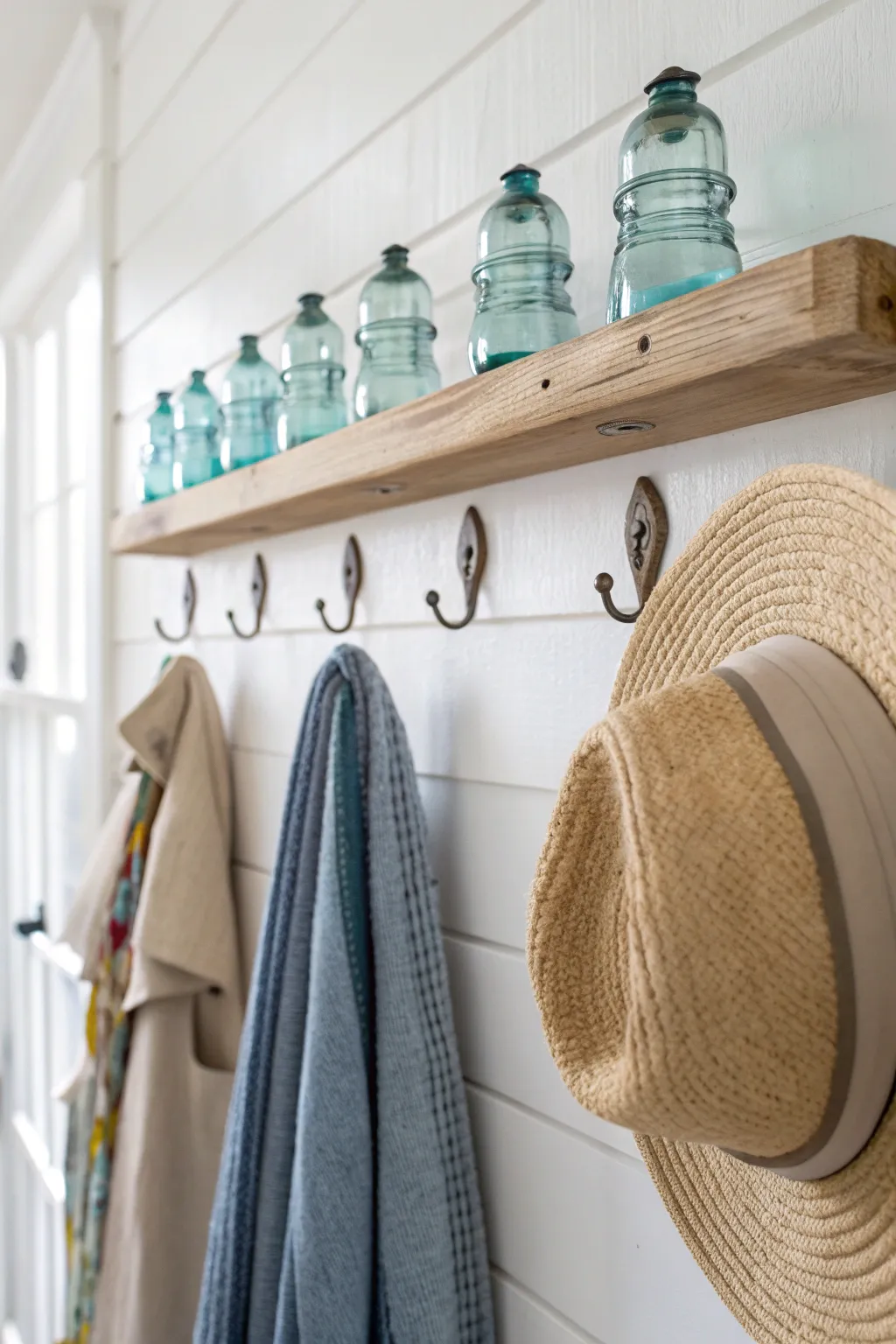 Transform vintage glass insulators into a stunning, minimalist coat rack with a touch of Boho elegance.