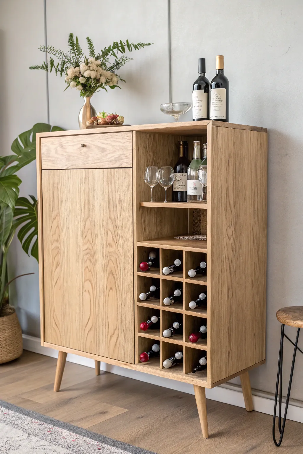 Transform an old cabinet into a chic wine rack, perfect for stylish dinner parties. #SustainableStyle #ScandiBoho