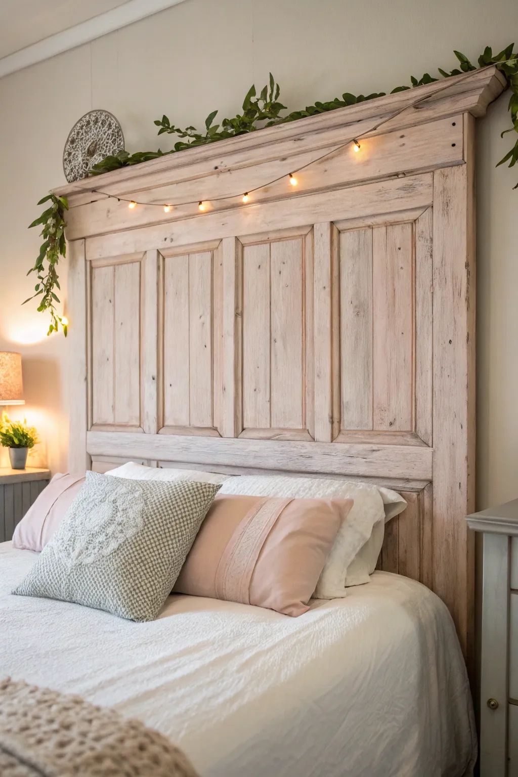 Give your bedroom a vintage charm with this repurposed door headboard. Simple, elegant, and full of character.