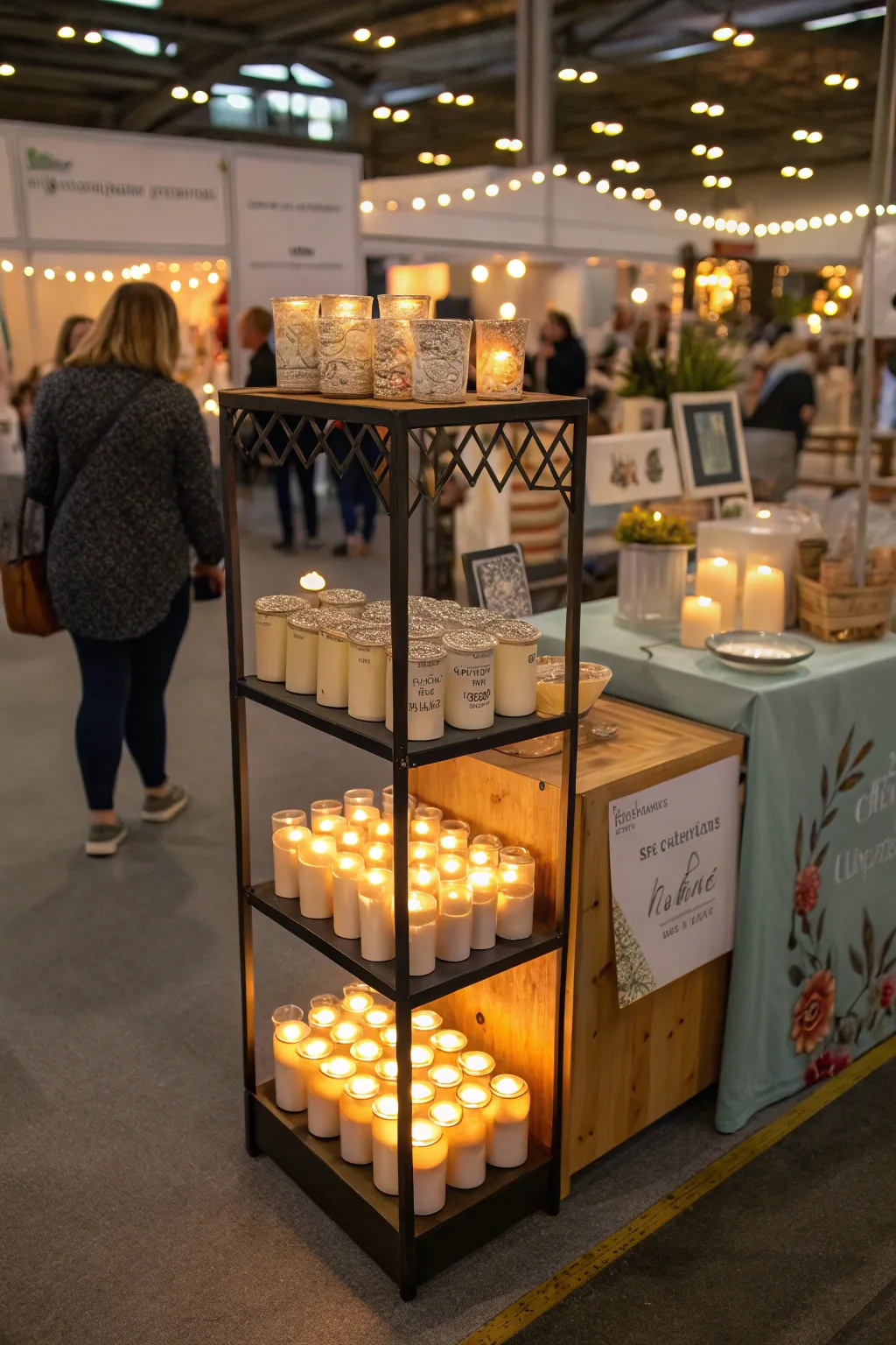 Portable candle display perfect for craft fairs.