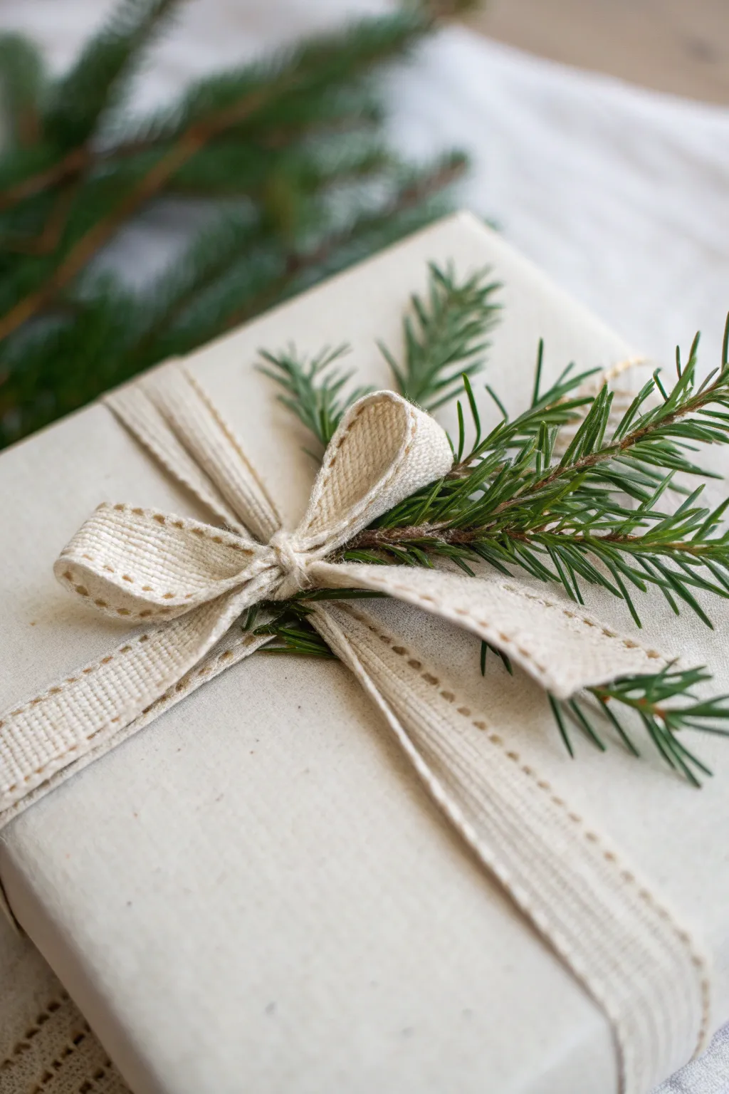Add a touch of nature to your gift wrapping with a simple sprig of pine.