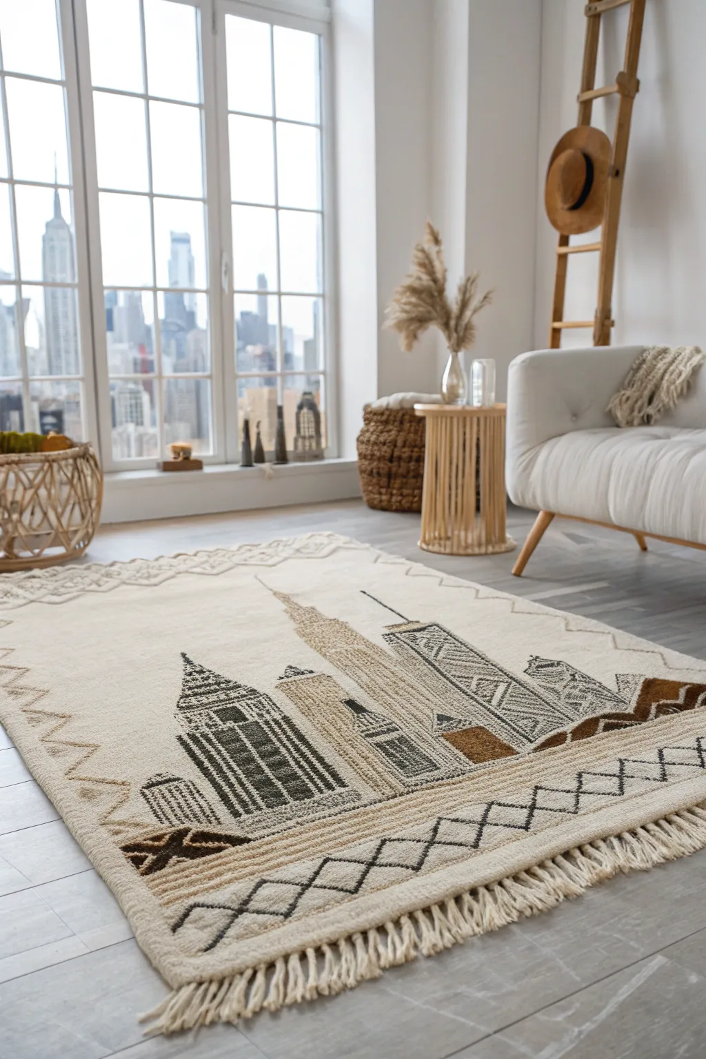 Bring the beauty of your favorite city into your home with a handcrafted skyline rug, a perfect blend of craftsmanship and minimalist elegance.