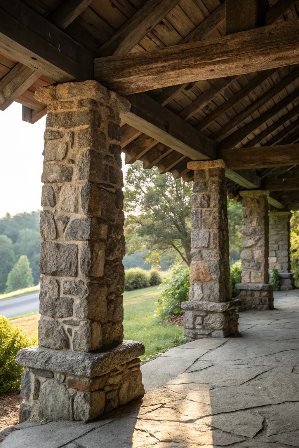 Stone Pillar Strength: Elevate your carport with the timeless beauty of rustic stone craftsmanship.