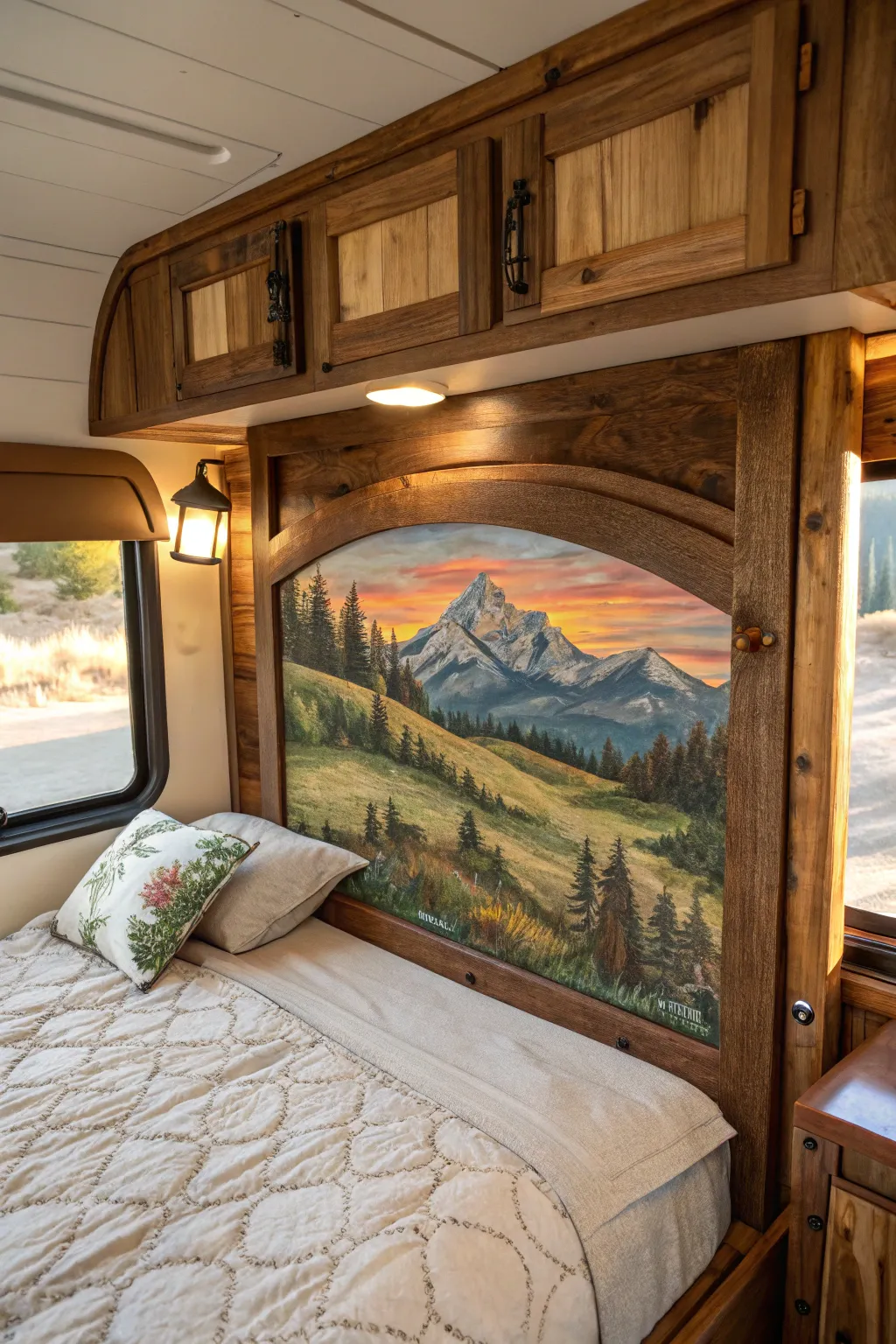 Wake up to breathtaking views every day with a hand-painted headboard masterpiece.