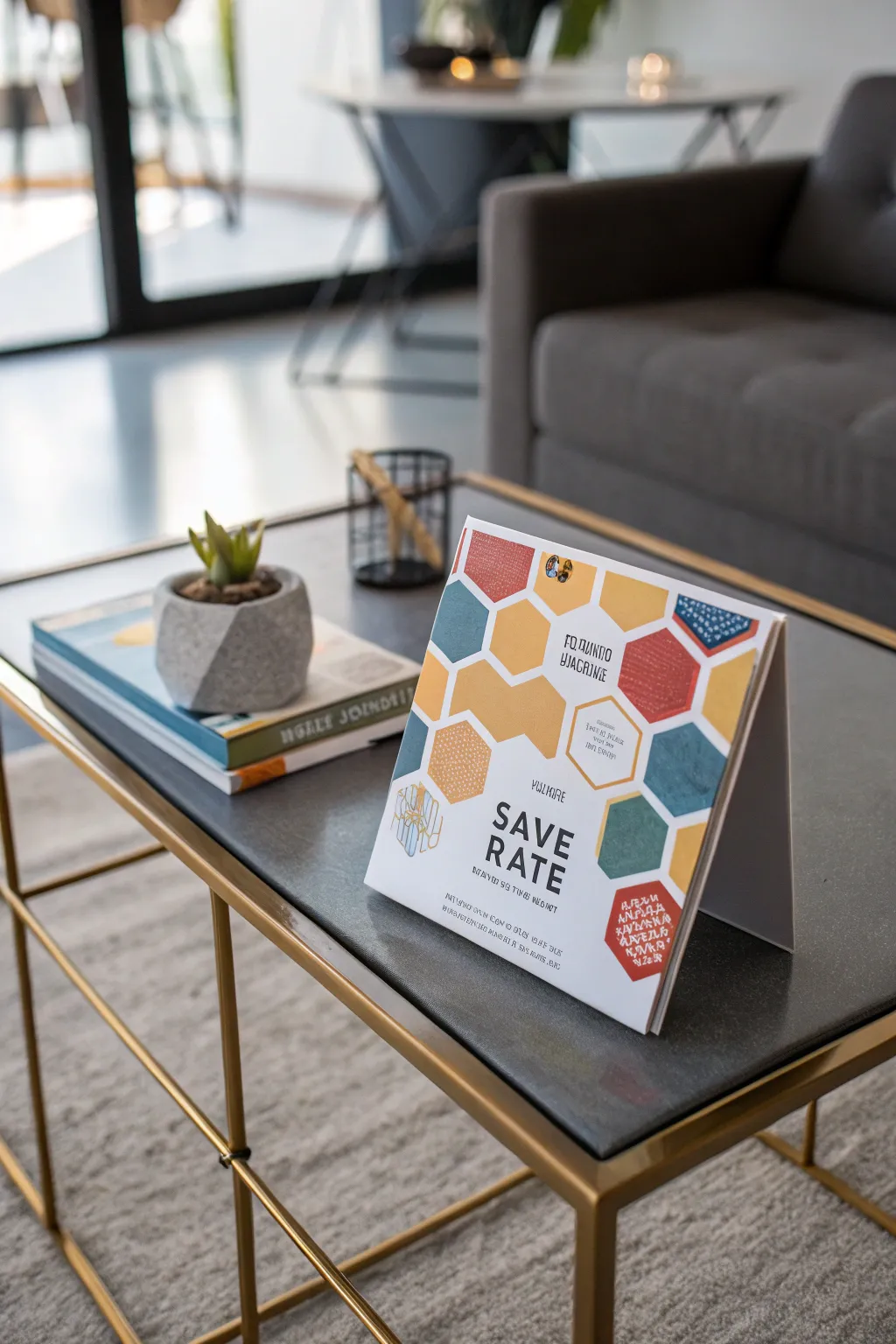 Geometric shapes bring a contemporary flair to your save the date.