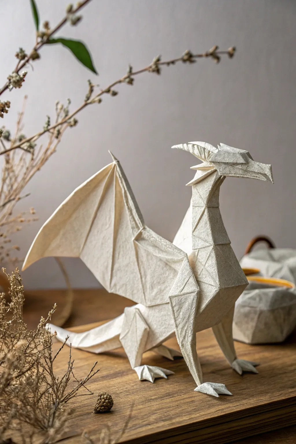 Unleash creativity with this stunning 3D paper dragon, where minimalism meets intricate design.