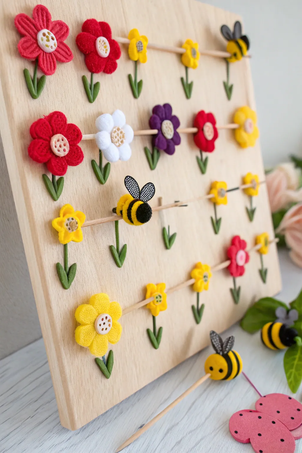 Explore the art of pollination with this charming interactive bee display—where nature meets creativity!