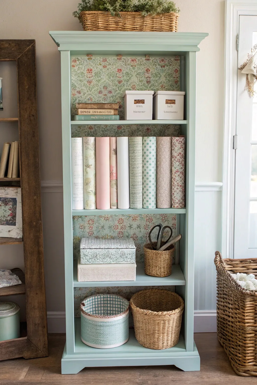 Transform your space with a touch of creativity: Repurpose an old bookshelf into a chic scrapbooking station!