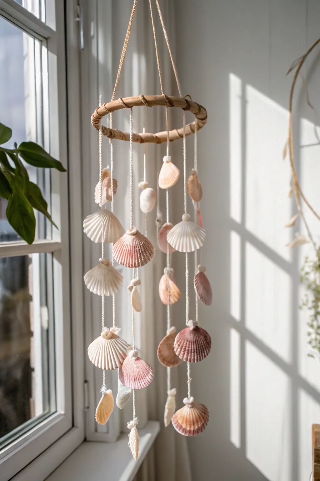 Transform your bathroom into a tranquil seaside retreat with this elegant seashell mobile.