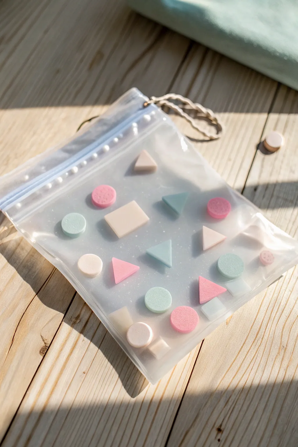 Discover the joy of textures with our serene foam shapes sensory bag.