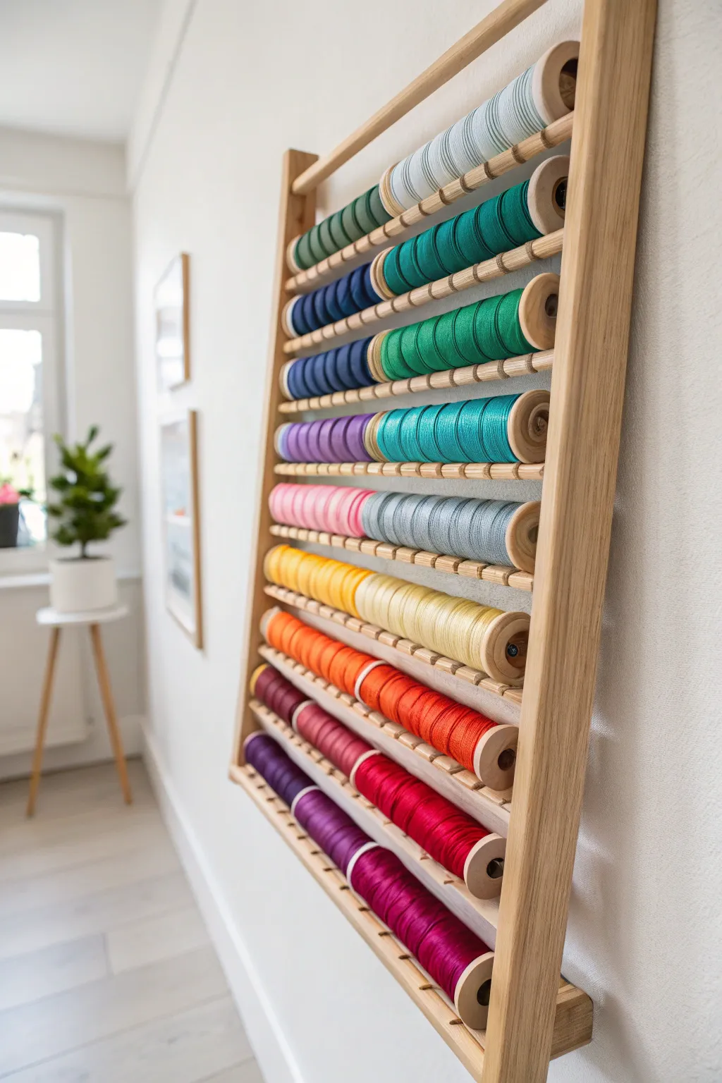 Elevate your sewing space with a touch of minimalist charm and vibrant organization.