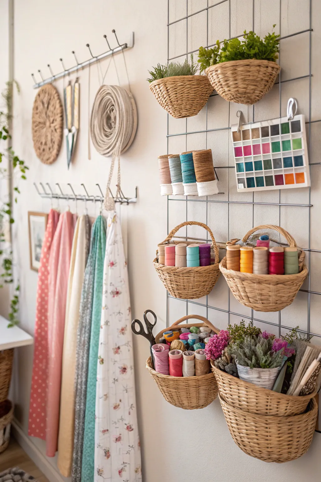 Elevate your sewing space with a custom wall grid that blends functionality and style. Perfect for the creative soul!