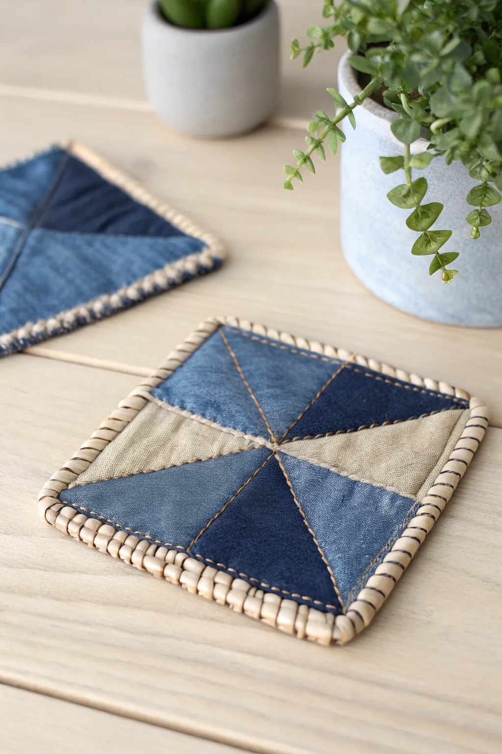 Elevate your table setting with these chic upcycled denim coasters—where sustainability meets style!