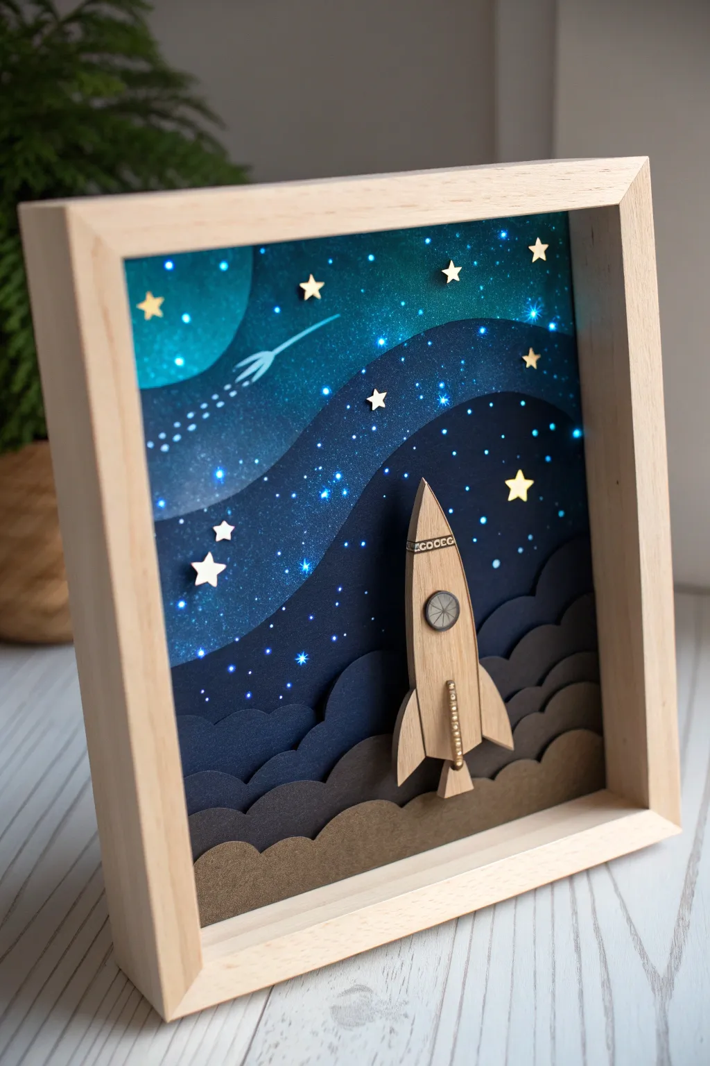 Blast off into creativity with this enchanting space exploration shadow box!