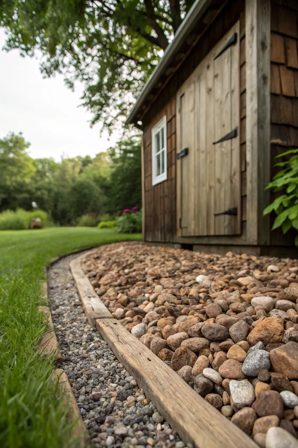 Elevate your shed's charm with simple and rustic gravel skirting.