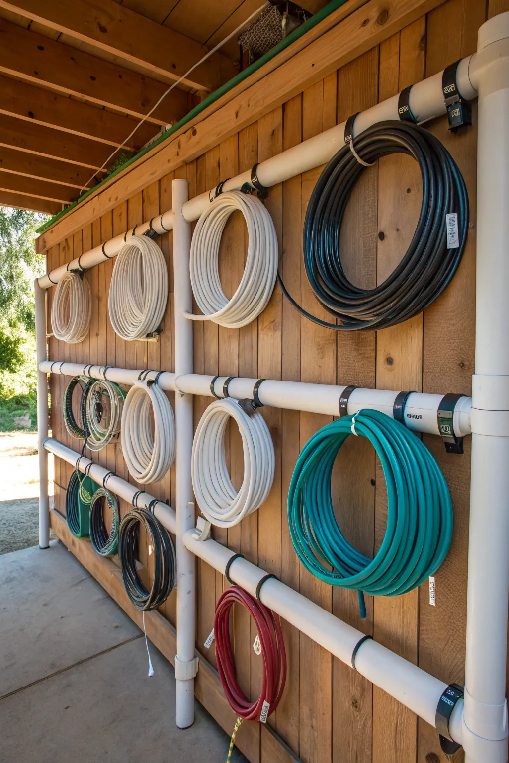 Transform your shed with stylish PVC pipe organizers for a clutter-free space. #Craftsmanship #ShedStorage