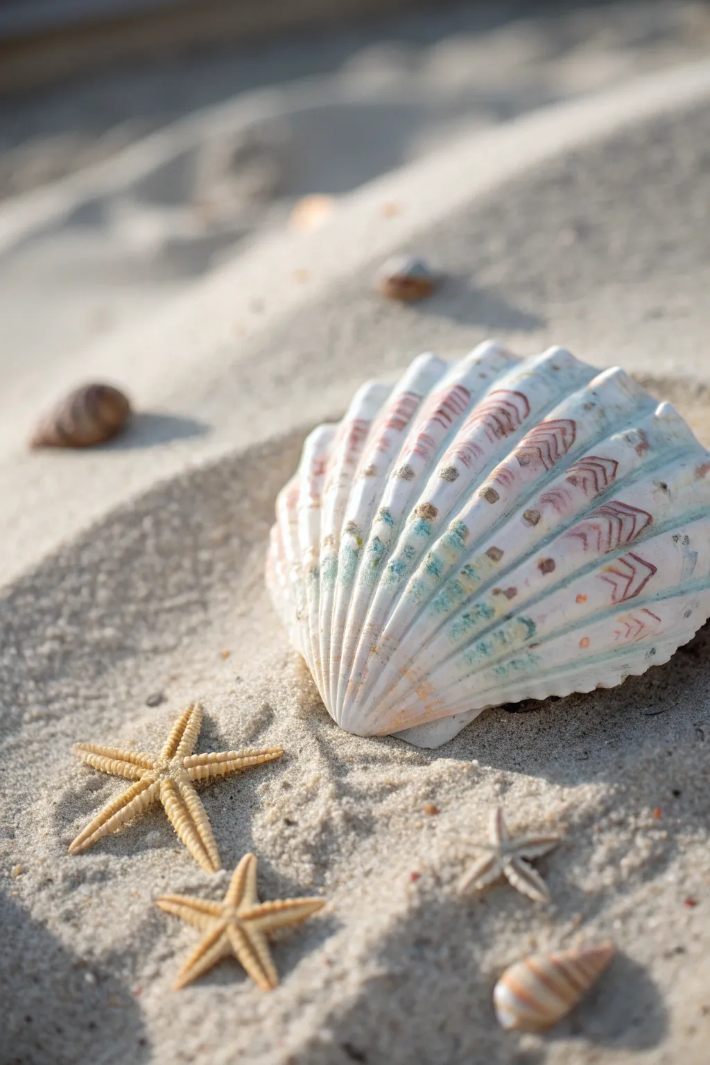 Embrace coastal elegance with painted shells that bring a serene beach vibe to your decor.