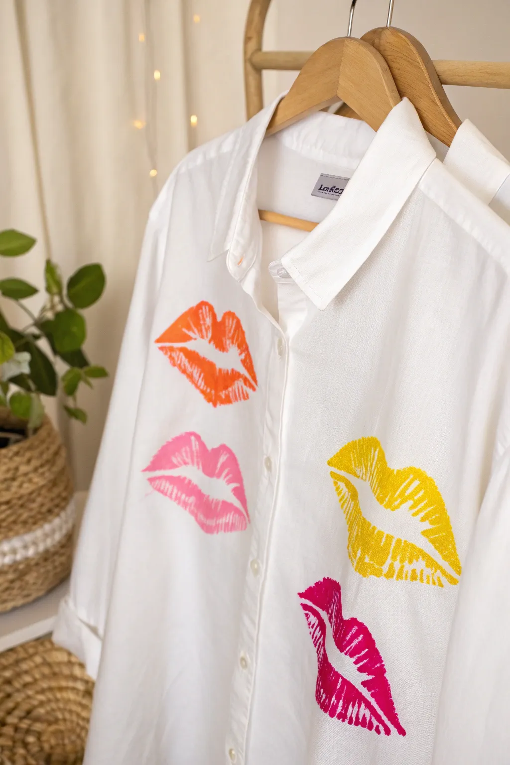 Add a pop of color and personality to your wardrobe with artistic neon lips—where minimalist meets bold creativity.