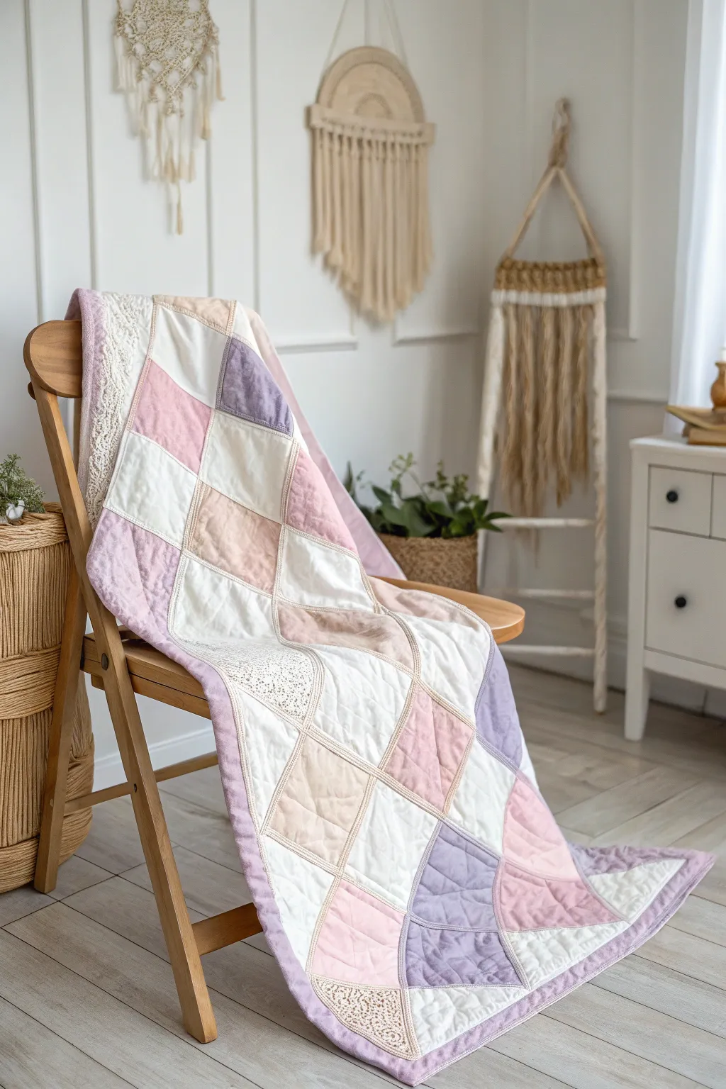 Embrace simplicity with charming patchwork squares that tell a story of warmth and love.