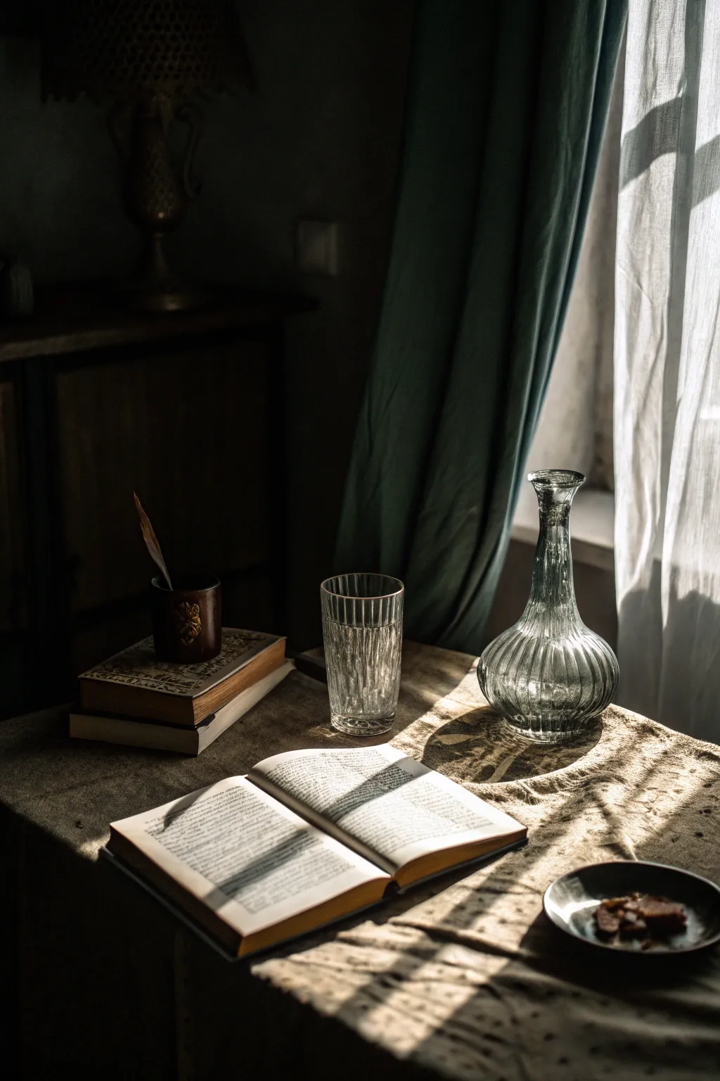 A mysterious scene with dramatic low-key lighting.