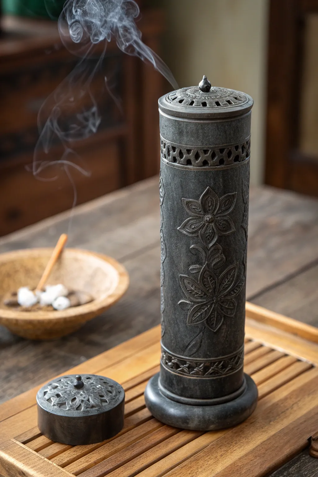 Elevate your space with handcrafted elegance: a unique slab cylinder incense holder.