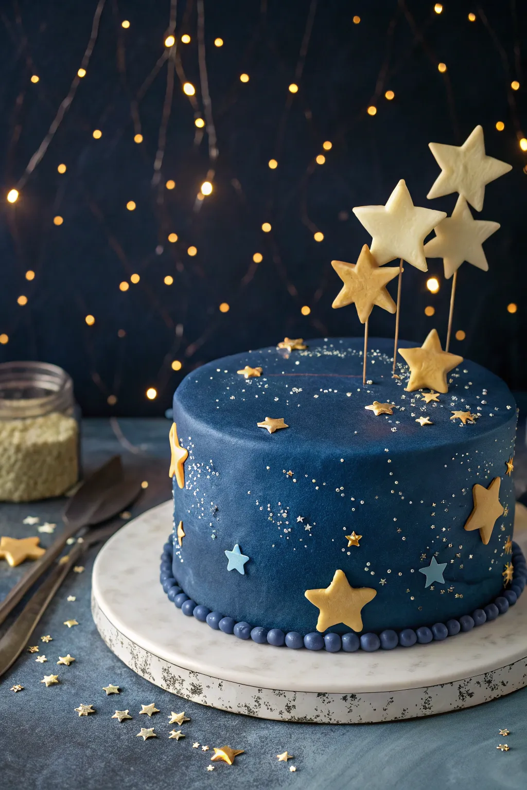A magical starry night cake, perfect for dreamy sleepovers.