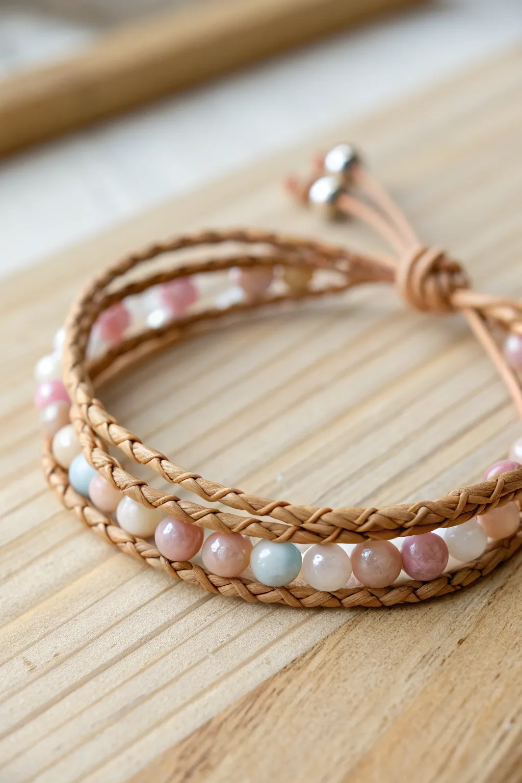 Elevate your style with the perfect blend of textures and materials in this stunning bead bracelet.
