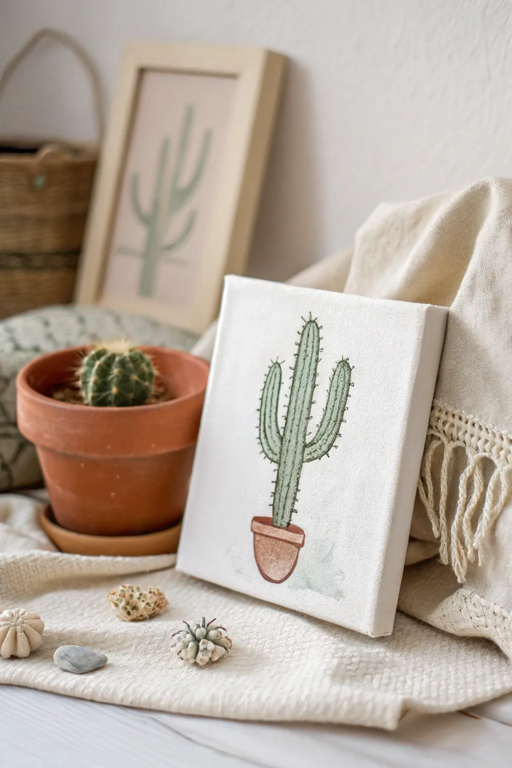 Embrace serene desert vibes with this minimalist cactus canvas.
