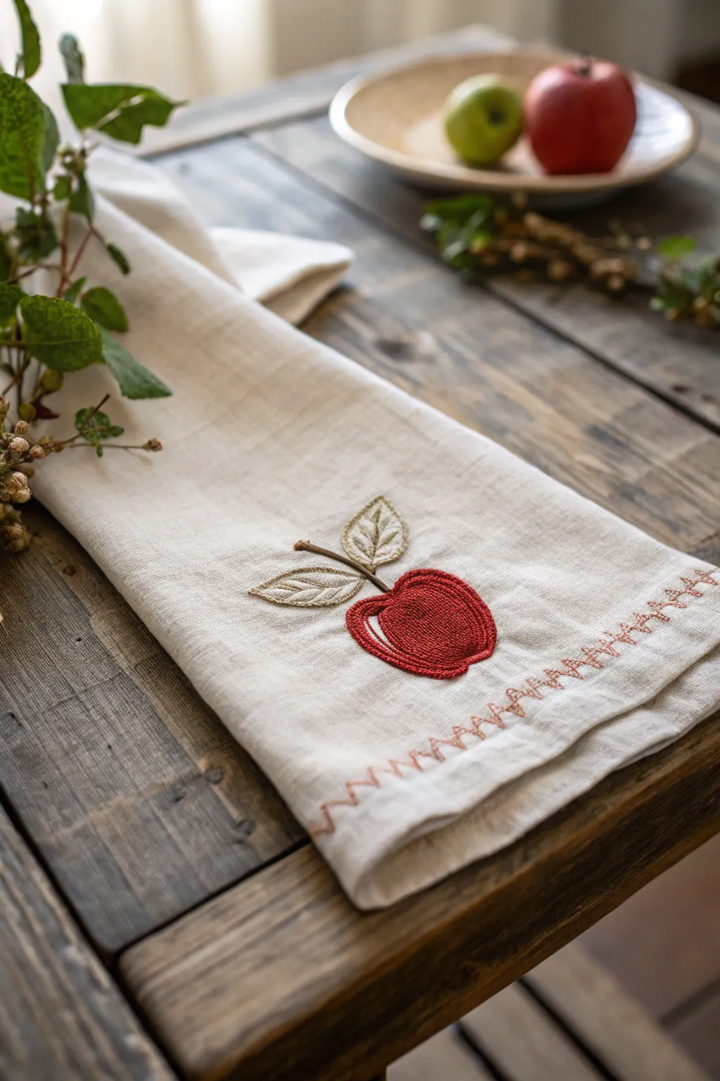 Add a splash of charm to your kitchen with a beautifully embroidered apple!