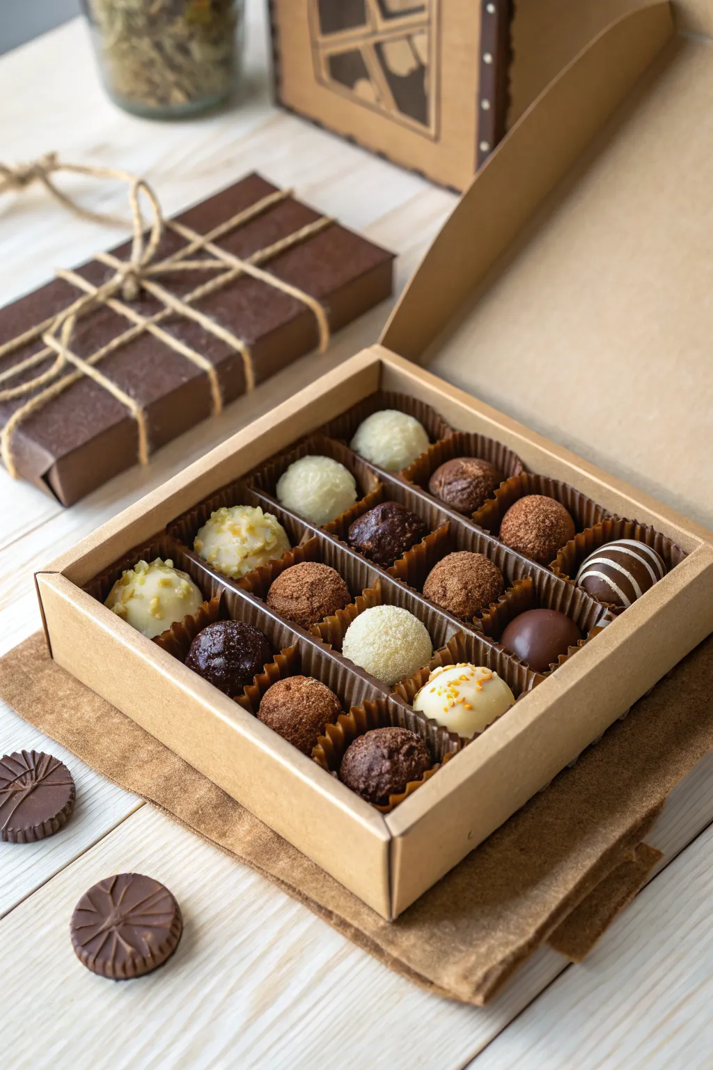 Delight in the artistry of flavors with this stunning artisanal chocolate box—an elegant gift for any chocolate aficionado.