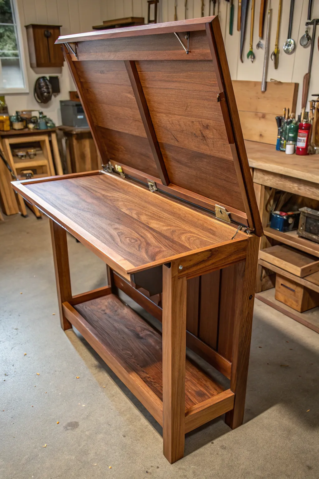 Maximize your workspace with this expertly crafted fold-down outfeed table, perfect for small woodshops.