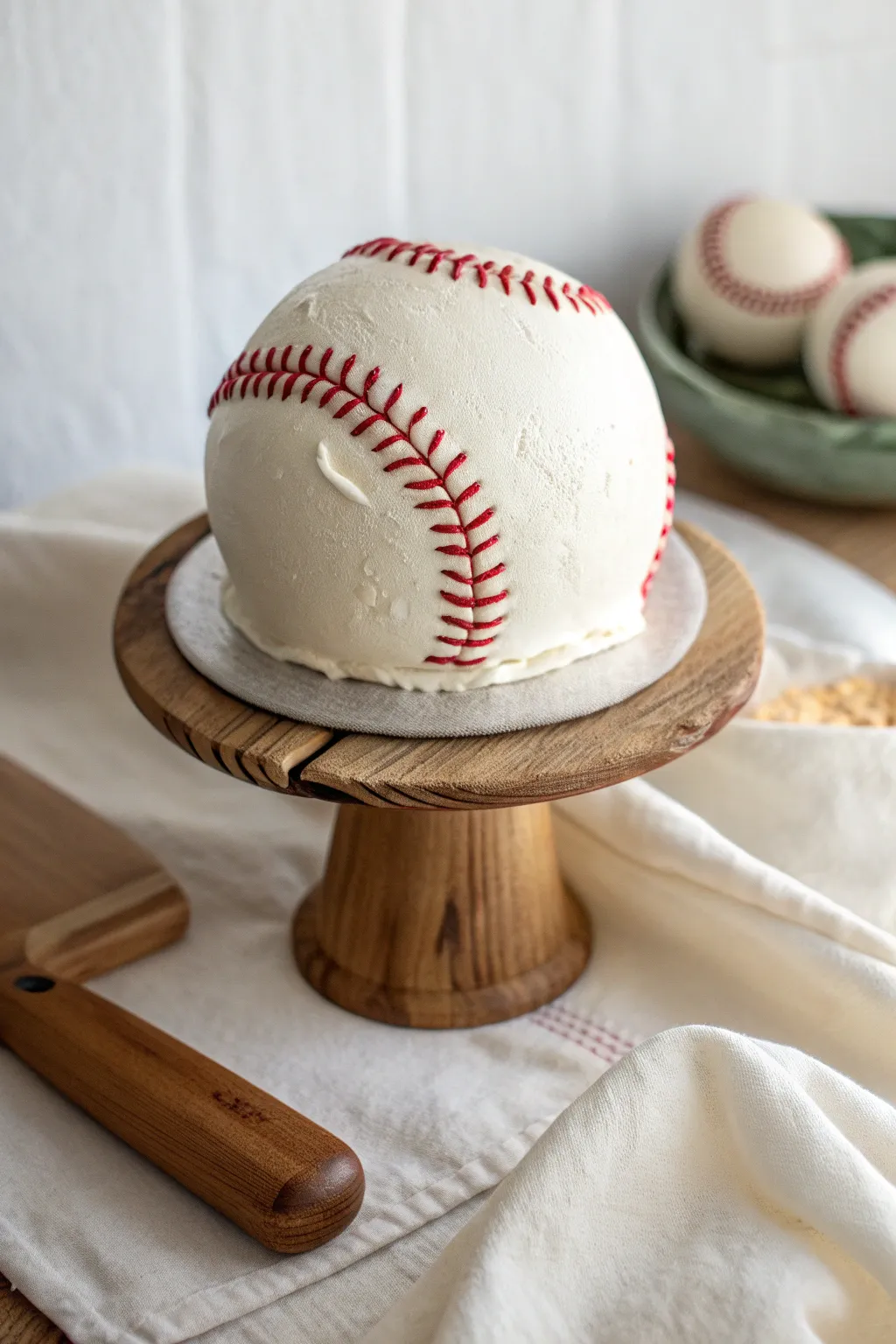 Hit a home run with this perfectly crafted baseball sphere cake—where simplicity meets sporty elegance.
