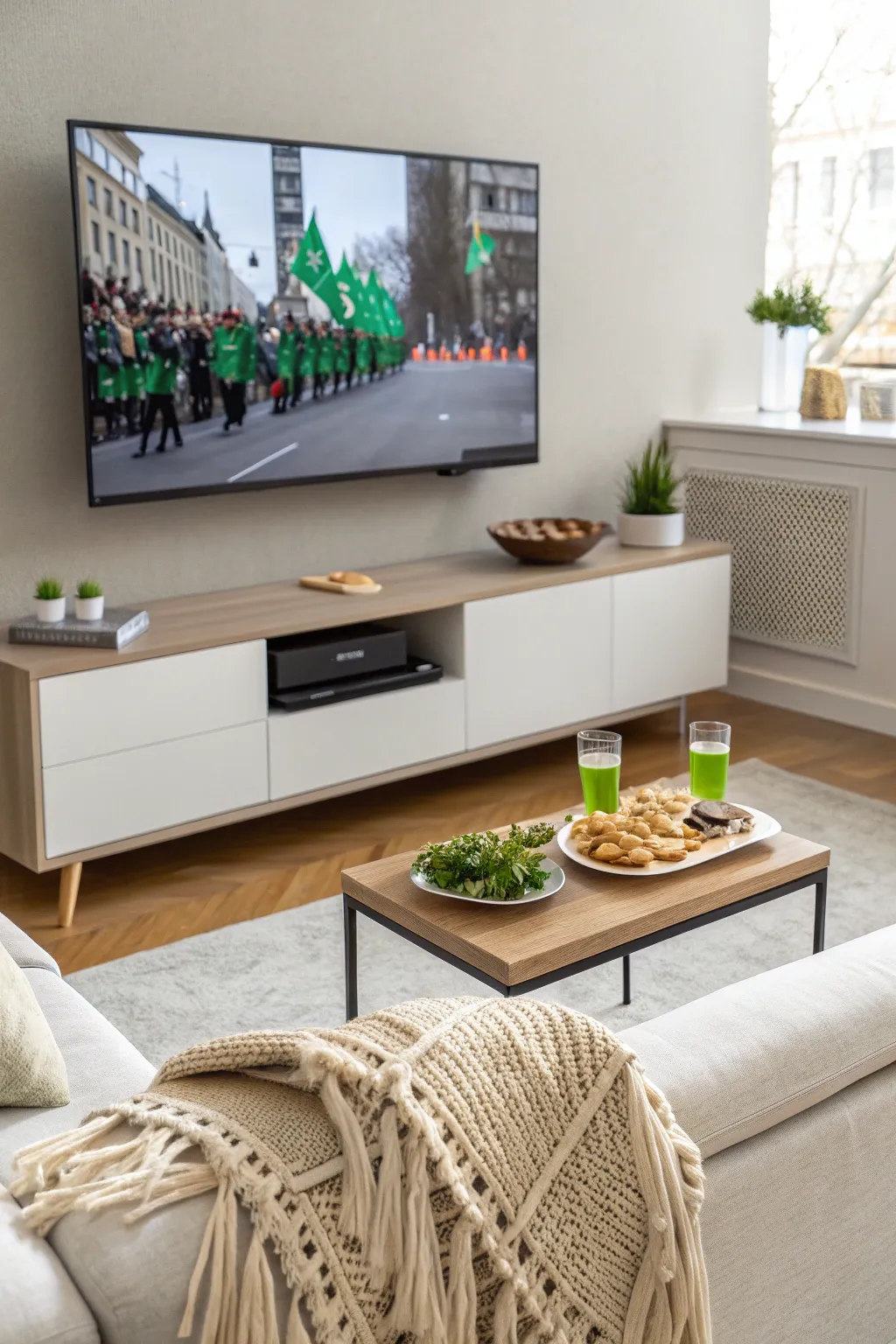 Celebrate St. Patrick's Day in style from the comfort of your home with a virtual parade viewing. 🍀✨ #CozyCelebration #ScandiBoho