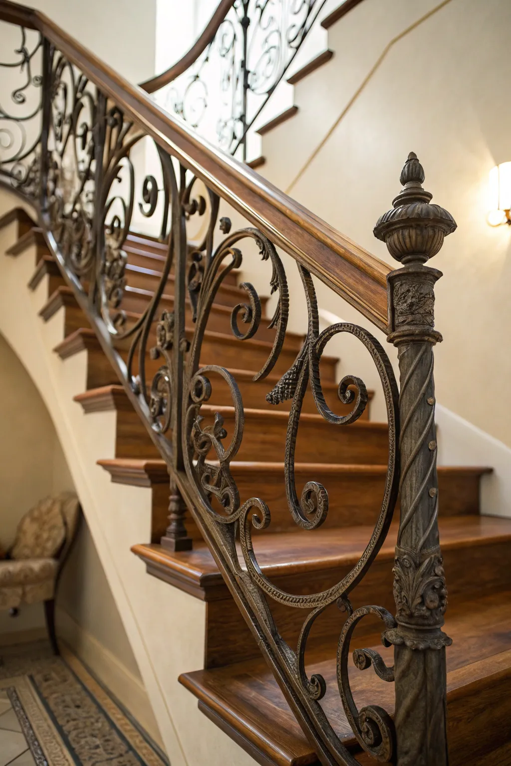 Transform your staircase into a masterpiece with artistic wrought iron railings.