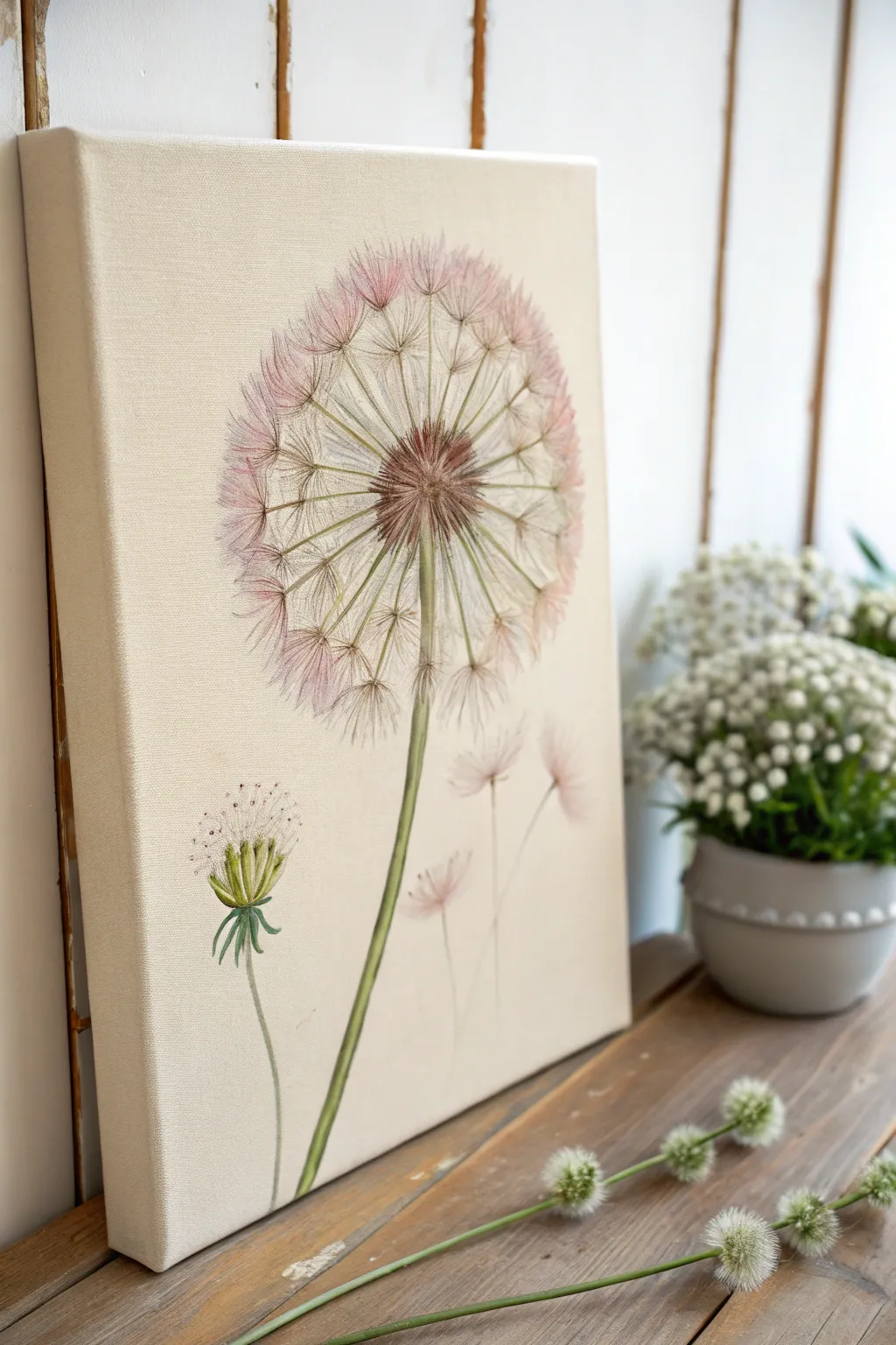 Embrace the elegance of simplicity with delicately painted dandelions.