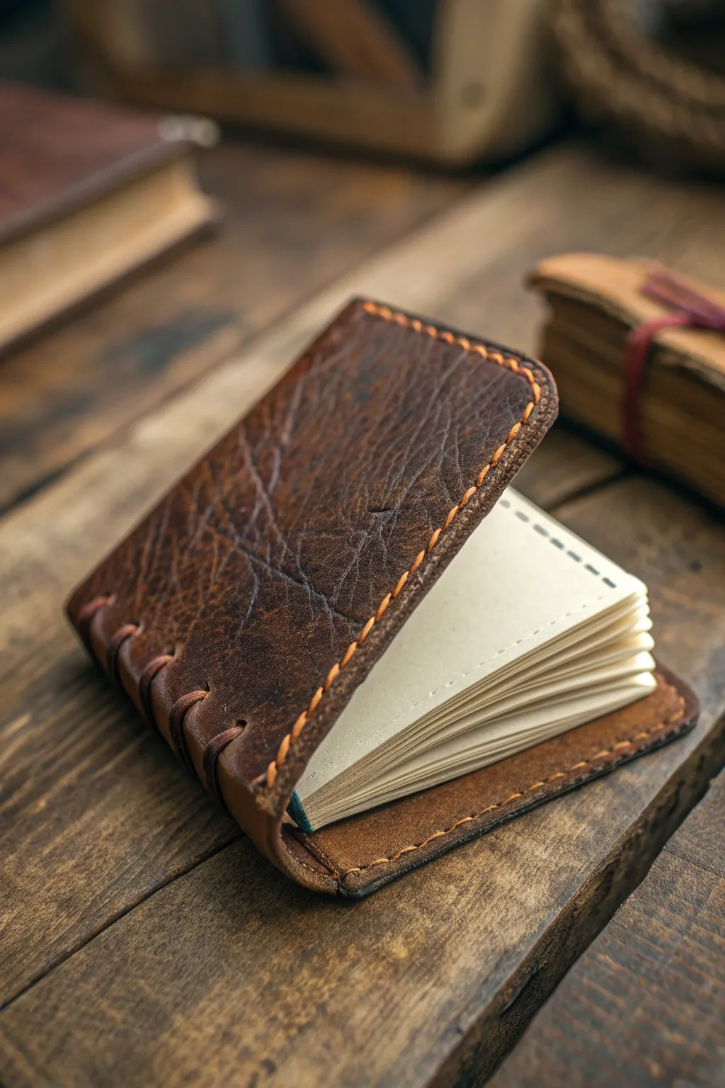 Capture your thoughts in style with this artisanal miniature leather notebook.